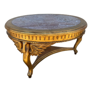 Vintage Neoclassical Style Gilt Wood Coffee Table With Marble Top – French Empire Inspired