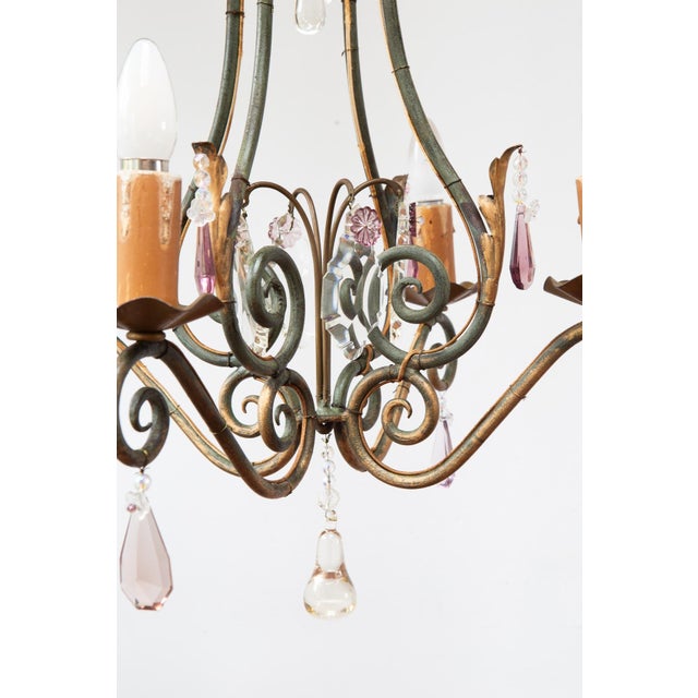 Antique French Chandelier in Iron, Green and Gold Crystals, 1900 For Sale - Image 6 of 10