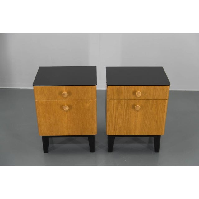 Made and labeled by UP Zavody in 1950s. Very good condition, new top black glass. New black paint on the legs. This piece...