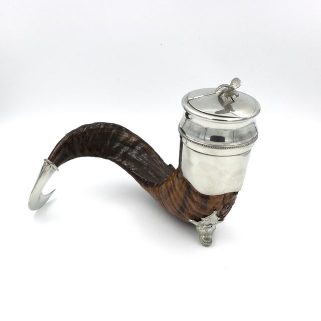 Traditional Late 19th Century Scottish Silver Plate Mounted Rams Horn Snuff Mull with Eagle in Flight Final For Sale - Image 3 of 8
