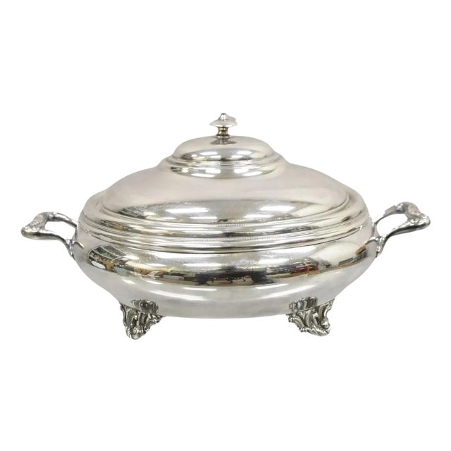 Antique Victorian Silver Plated Covered Tureen "1907" Platter Dish by Rockford For Sale