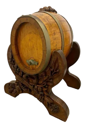 Oak Brass Bound Barrel on Black Forest Stand, 1900s, Set of 2