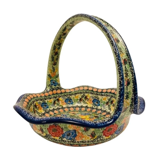 Late 20th Century Boleslawiec Polish Pottery Unikat 4054 Stoneware Basket For Sale In Atlanta - Image 6 of 8