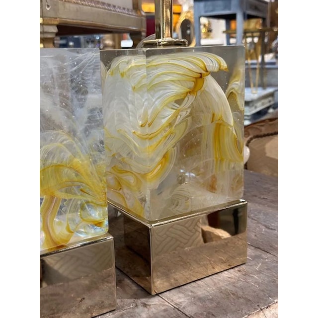 Pair of Murano Yellow Block Lamps For Sale - Image 4 of 6