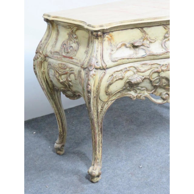 Italian Italian Bombay Carved Paint Distressed Commode For Sale - Image 3 of 5