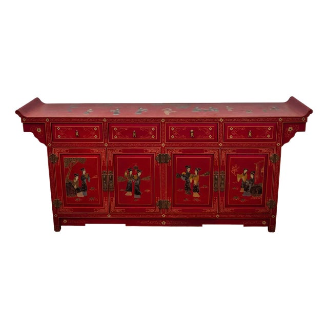 Chinese Painted Chest of Drawers in Brass For Sale
