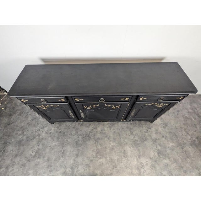 Wood Rustic Sideboard with Black and Gilt Highlights For Sale - Image 7 of 9