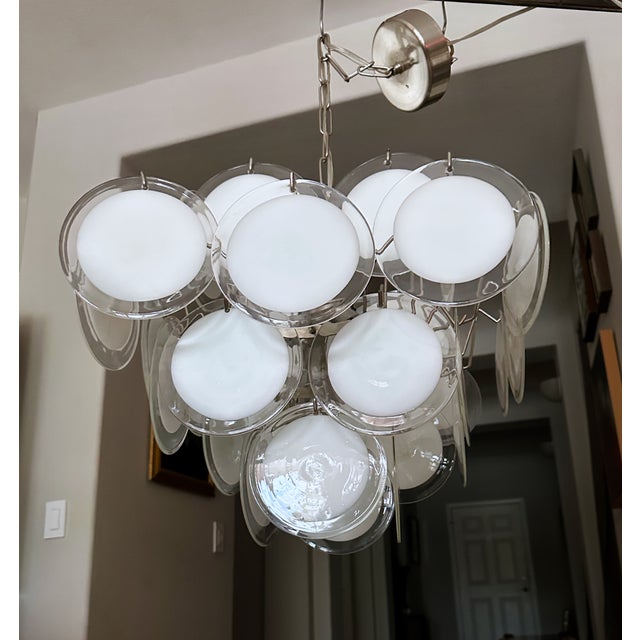 Vistosi Murano Clear & White Disc Chandelier For Sale In Palm Springs - Image 6 of 16