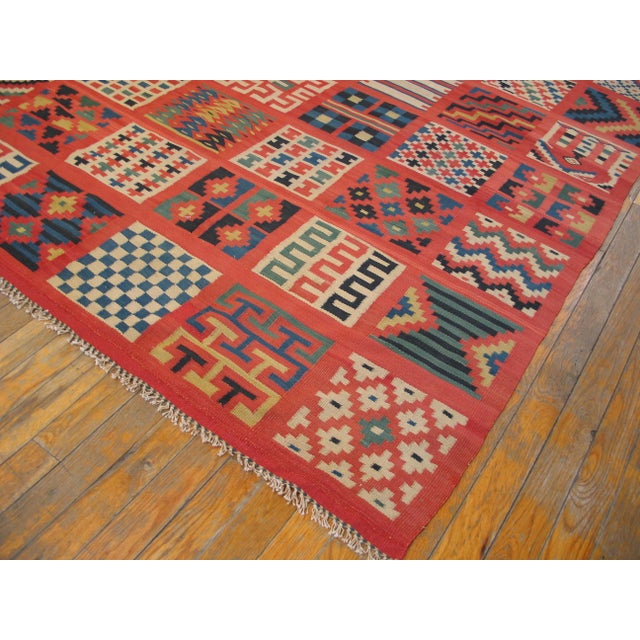 Extraordinary Red-Raspeberyy Background Color With Phenomenal Geometric Design Antique Tunisian Gafsa Rug For Sale - Image 10 of 12