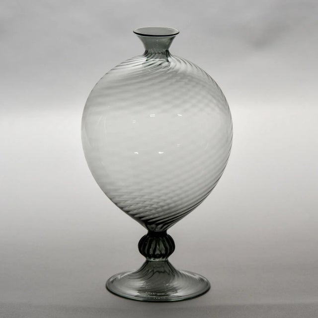 Large Hand Blown Thin Walled Murano Smoke Vase For Sale - Image 9 of 10