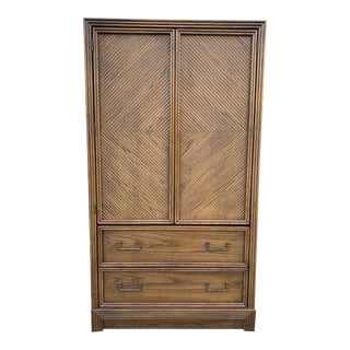 1970s Bassett Postmodern Transitional Armoire in Textured Oak For Sale