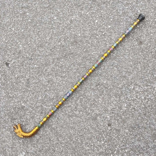 Mid 20th Century Vintage Cloisonne Dragon Head Cane - Gilt Enamel Walking Stick For Sale - Image 5 of 9
