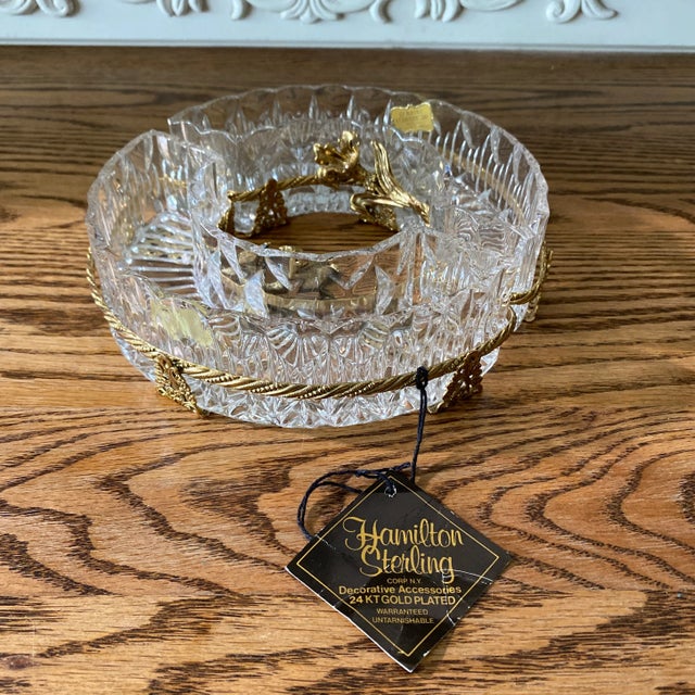 60’s Hamilton Sterling 24kt Gold Plated Crystal West German Dresser Dish For Sale - Image 13 of 13