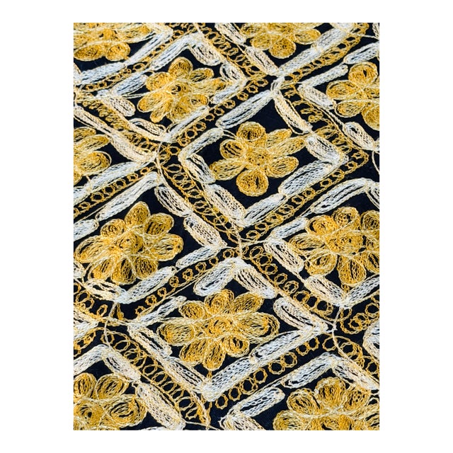 Navy Mid 20th Century Never Used Ghabani Embroidered Tablecloth For Sale