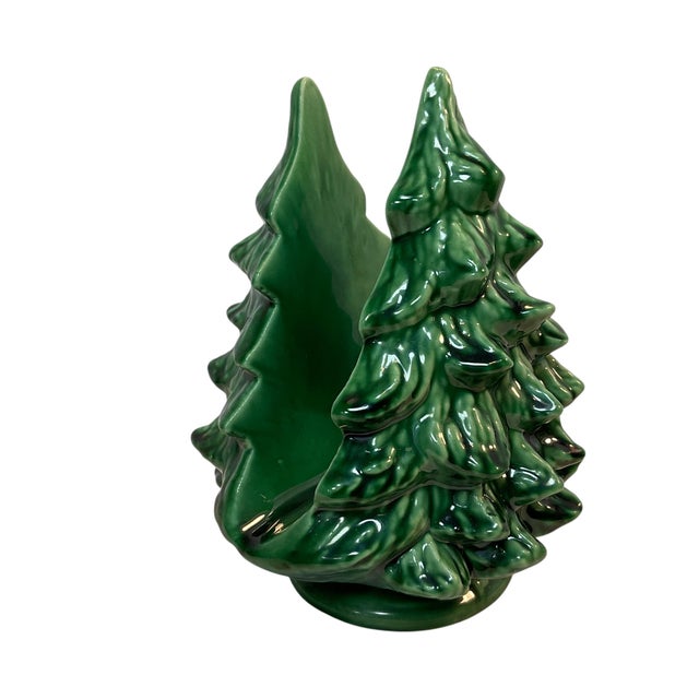 1960s Vintage Glazed Ceramic Christmas Tree Napkin Holder For Sale - Image 5 of 9