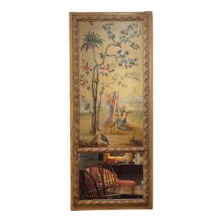18th Century French Trumeau Mirror With Chinoiserie Oil on Canvas For Sale