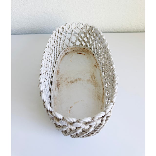 1950s Rare Italian Creamware Oval Ceramic Rope Basket For Sale - Image 13 of 14