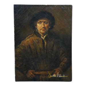 Vintage Oil Painting Self Portrait After Rembrandt Canvas Signed 16"