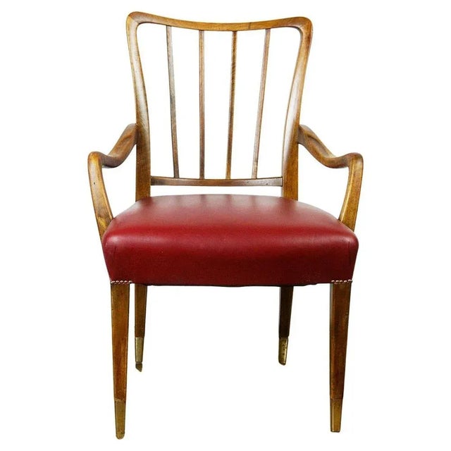 Mid-Century Austrian Walnut and Red Leather Dining Armchairs from Oswald Haerdtl, Set of 2 For Sale - Image 16 of 16