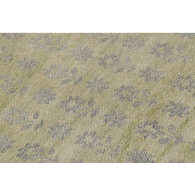 2010s Rug & Kilim’s Block Print Rug with Gray, Chartreuse and Ochre Floral Patterns For Sale - Image 5 of 10