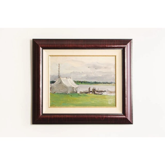 Vintage 1959 Original Signed & Framed Oil Landscape Painting of Uniformed Soldiers Natalya Aleksandrovna Gippus For Sale - Image 11 of 11