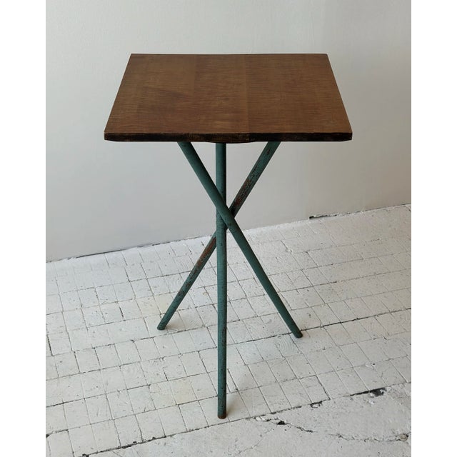 Wood Antique Curly Maple Accent Table With Turquoise-Painted Tripod Base, Circa Early 20th Century For Sale - Image 7 of 17