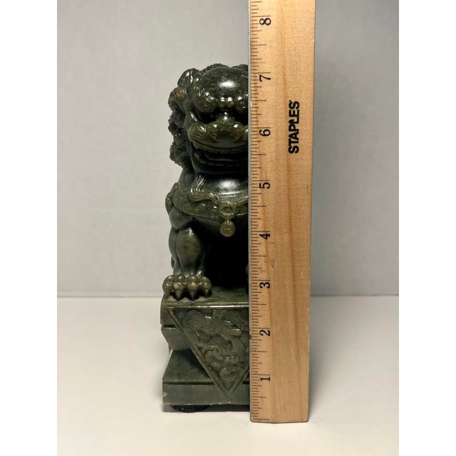Jade Vintage Chinese Green Serpentine Jade Pixiu - Fierce Guardian Figurine 7 1/2'' For Sale - Image 8 of 11