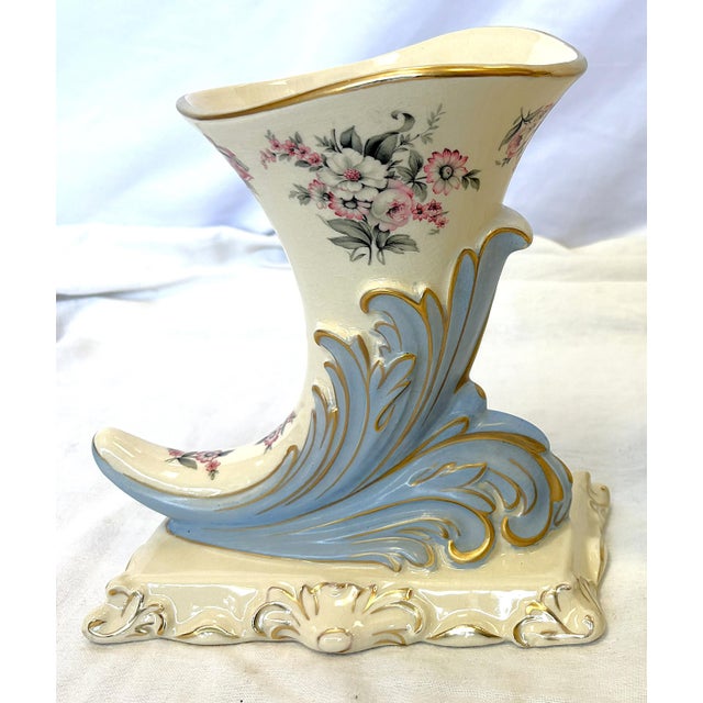Mid 20th Century Porcelain Cornucopia Vases With French Belle Epoque Design- A Pair For Sale - Image 9 of 17