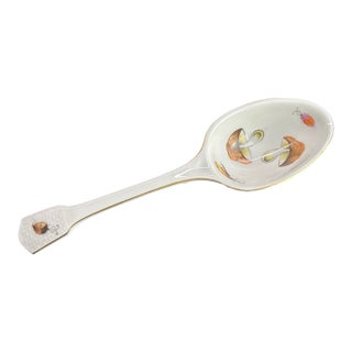 Late 20th Century Herend Hungary Hand-Painted Porcelain Serving Spoon, Mushroom & Insect Motif For Sale