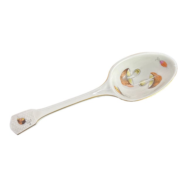 Late 20th Century Herend Hungary Hand-Painted Porcelain Serving Spoon, Mushroom & Insect Motif For Sale