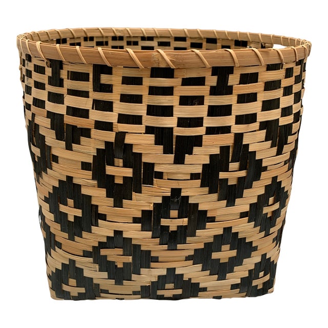 Rustic Wood Black and Tan Basket For Sale