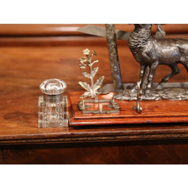 Mid 20th Century French Spelter and Cut Glass Inkwell With Deer Sculpture For Sale In Dallas - Image 6 of 10