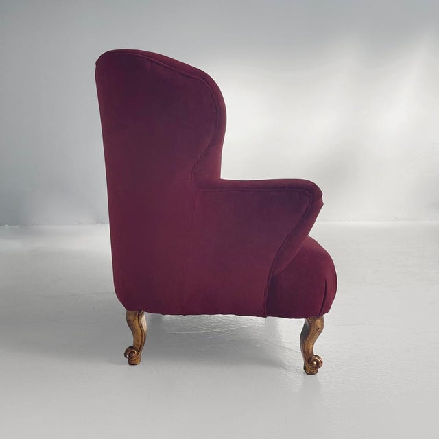 Italian Sofa in Purple-Ret Velvet and Wood, 1930s For Sale - Image 3 of 13