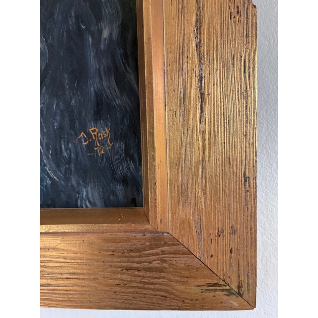This original vintage dog portrait oil painting, dated 1972, shows a long-haired black spaniel with flowing ears and...