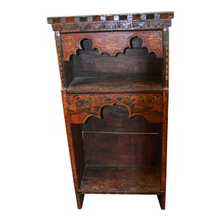1970s Rustic Carved Wooden Altar / Shelf Unit Orange Gold Asian Prayer For Sale
