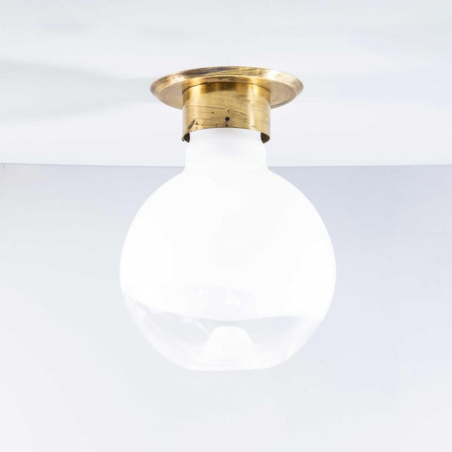 1950s Large White Mottled Glass Orb Ceiling Lamp, 1950s For Sale - Image 5 of 11