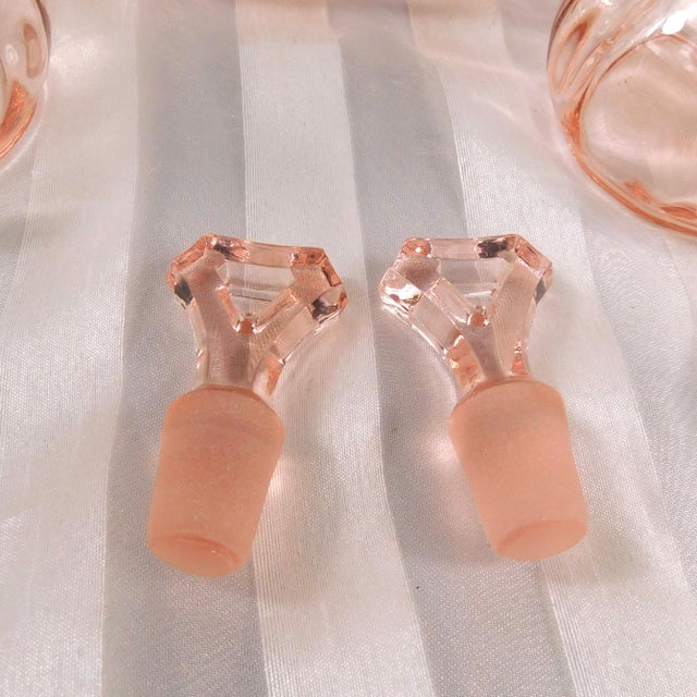 Glass 1960s Pink Glass Perfume Bottle Set, Vanity Jar or Condiment Jar Five Piece Set For Sale - Image 7 of 7