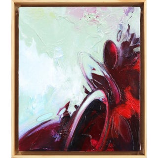 Edge Lit With Green - Framed Red and Light Green Textured Contemporary Abstract Acrylic Painting For Sale