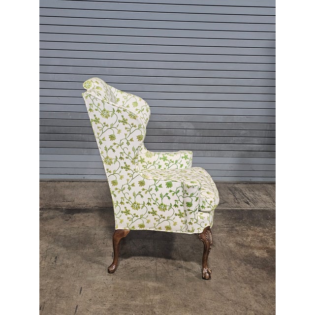 Early 20th Century Chippendale Mahogany Wing Chair Carved Ball & Claw Feet Needpoint Fabric For Sale - Image 4 of 11