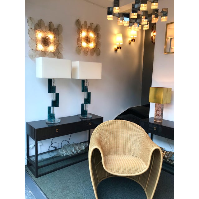 Contemporary Lamps Cubic Murano Glass And Brass A Pair Chairish