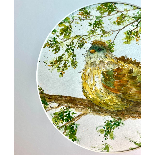 One Professional Giclee print of this watercolor painting, ink and wash, ‘Poofy Bird’ , printed on archival textured...