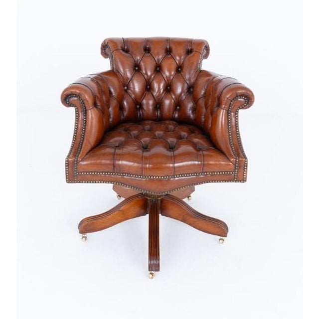 1920s Chesterfield Desk Chair with Deep Button Leather Swivel Seat, 1920s For Sale - Image 5 of 5