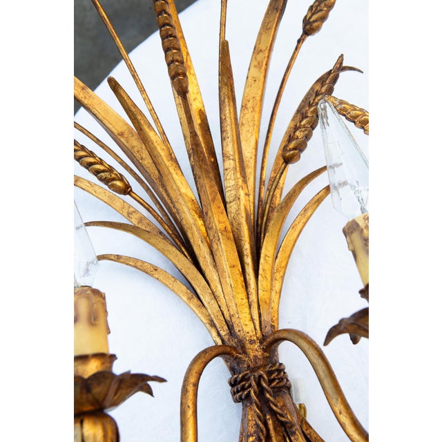 Italian Gilt Metal Wall Sconces with Leaves and Ears of Wheat, 1970s, Set of 2 For Sale - Image 10 of 11
