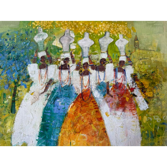 1980's Vintage African Women’s Traditional Still Life Oil Painting on Canvas – Framed For Sale - Image 4 of 14