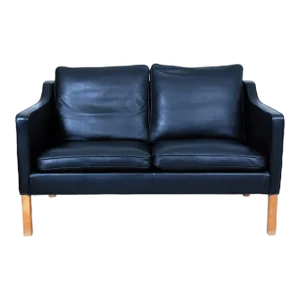 Two Seater 2322 Sofa in Black Bison and Oak by Børge Mogensen for Fredericia, 1890s