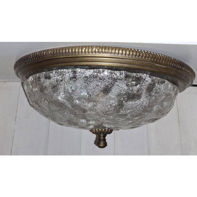Vintage Ceiling Lamp with Brass Frame and Ice Glass Lampshade, 1970s For Sale - Image 6 of 7