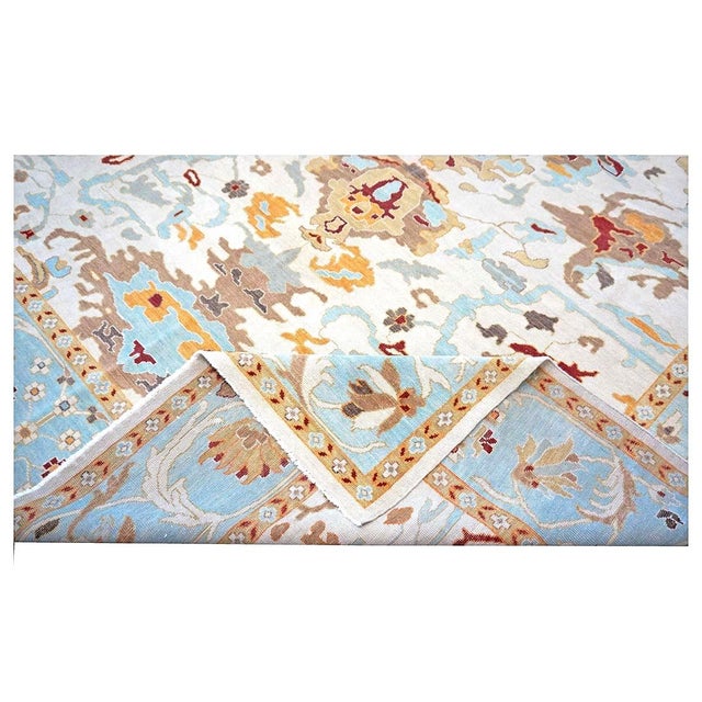 Blue Afghan Sultanabad Wool 10x14 Blue, Tan & Ivory Handmade Area Rug #1143655 For Sale - Image 8 of 8