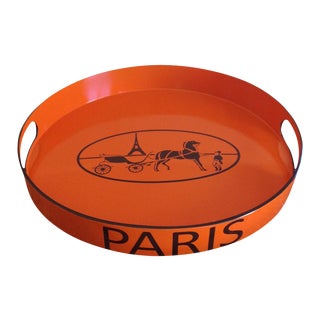 Orange Lacquered Hermes Inspired Bar Tray For Sale