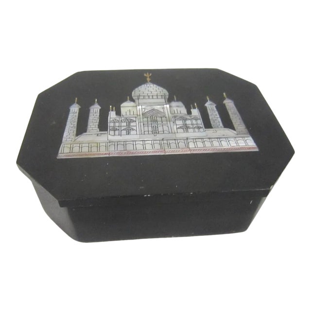 Vintage Taj Mahal Pietra Dura Italian Stone Jewelry Box For Sale