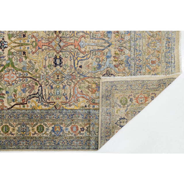 Modern Hand-Knotted Modern Bidjar Hi-Lo Textured Rug Beige Wool Rug Floral & Vine Motif For Sale - Image 3 of 11